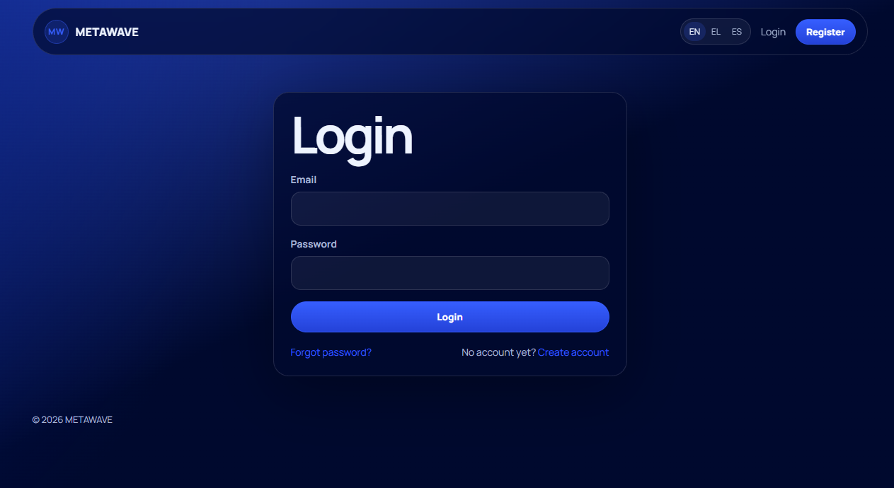 Login page with email and password fields.
